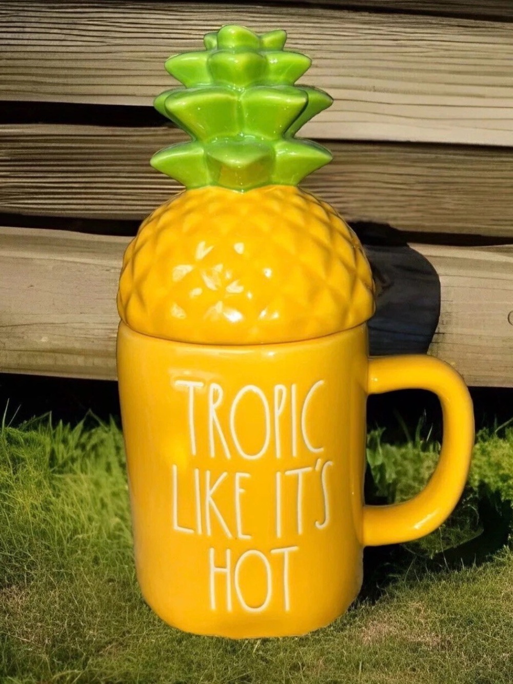 Rae Dunn Yellow Ceramic Pineapple Mug with Green Crown